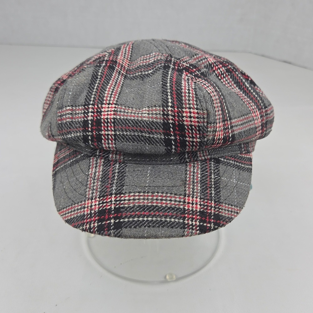 Betmar Newsboy Cap Hat Grey Plaid Wool Blend Silver Accents Baker Boy NWT